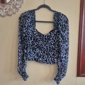 Zara Black and Blue Leopard Print Crop Top